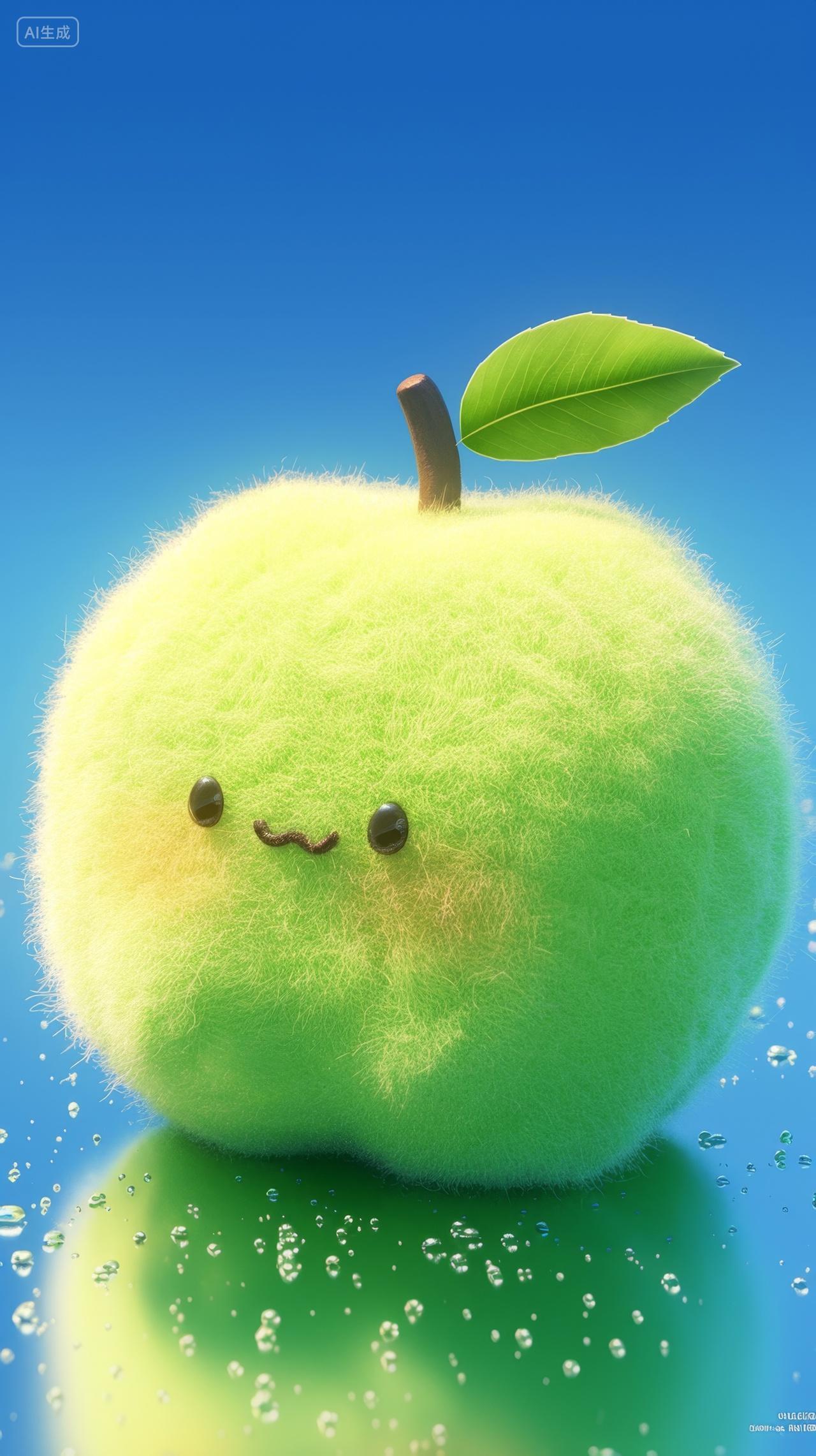 可爱的卡通毛绒水果插图-苹果