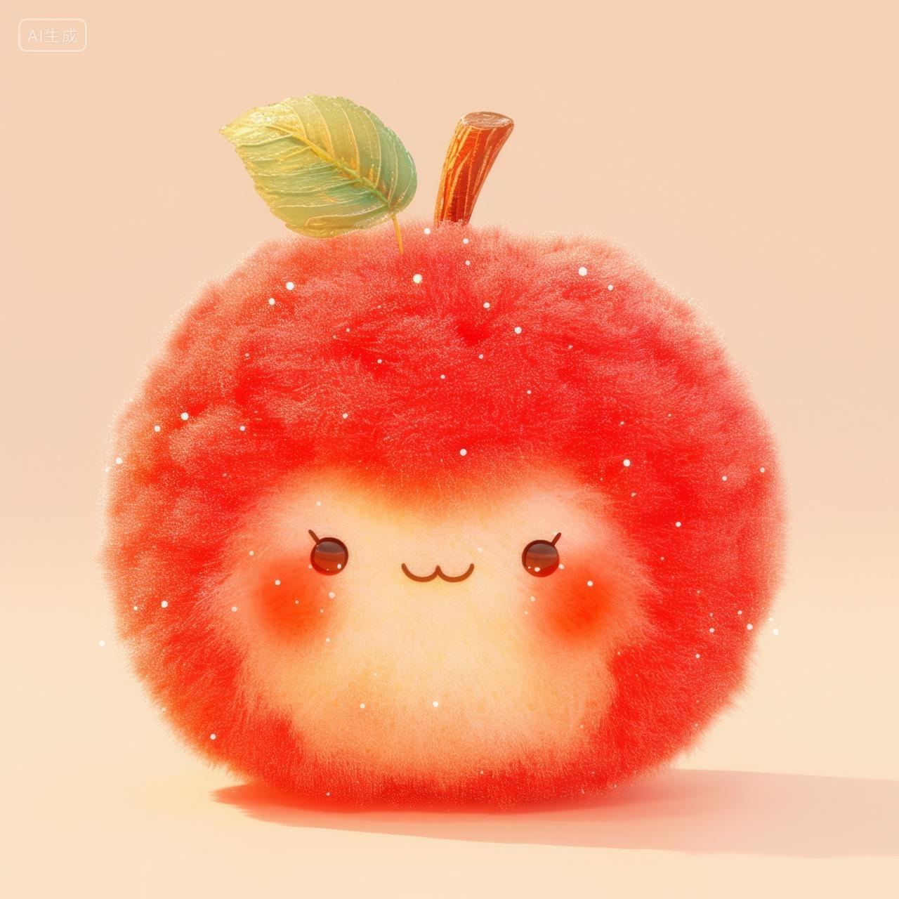 可爱的卡通毛绒水果插图-苹果