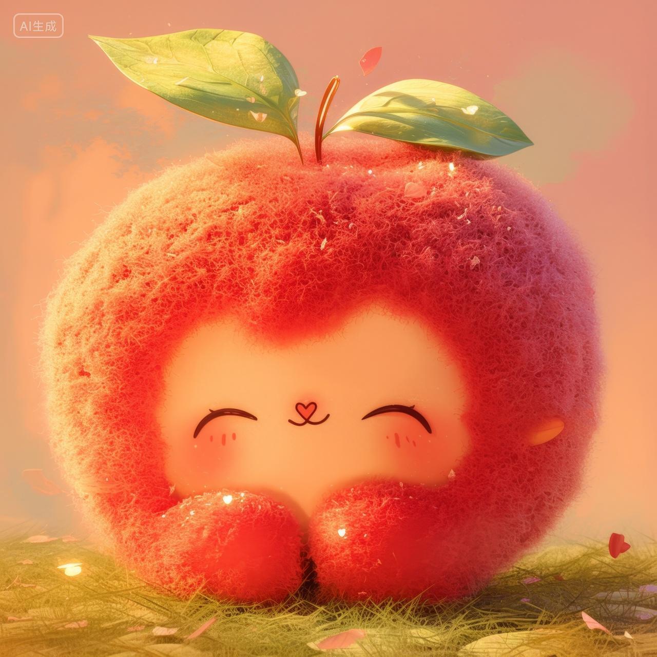 可爱的卡通毛绒水果插图-苹果