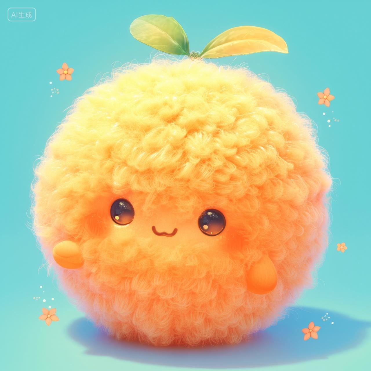 可爱的卡通毛绒水果插图-橙子