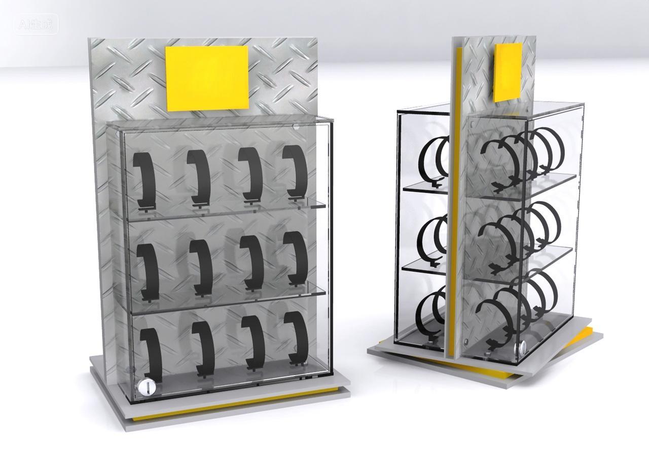 欧美简约时尚金属亚克力玻璃高端手表旋转展示架展示柜