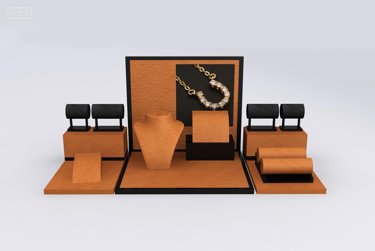 奢华高贵大气真皮纹理高端烤漆珠宝展架项链展示用品手镯展示