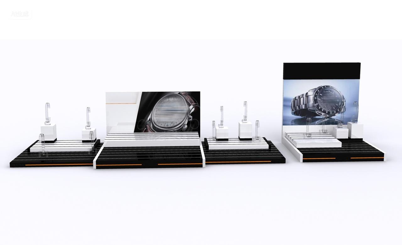 高端黑白配色木喷漆金属拉丝装饰画组合手表展示架手表货架