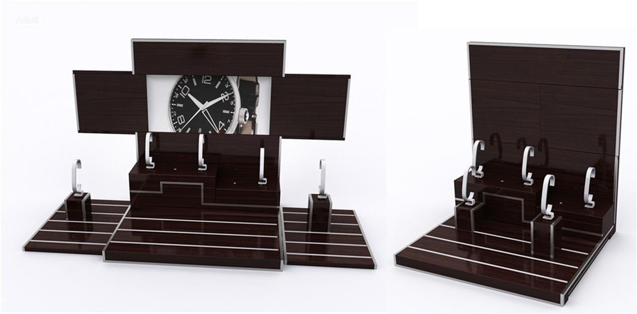 炫酷新颖创意伸缩推拉设计手表高端展示架木纹烤漆陈列用品