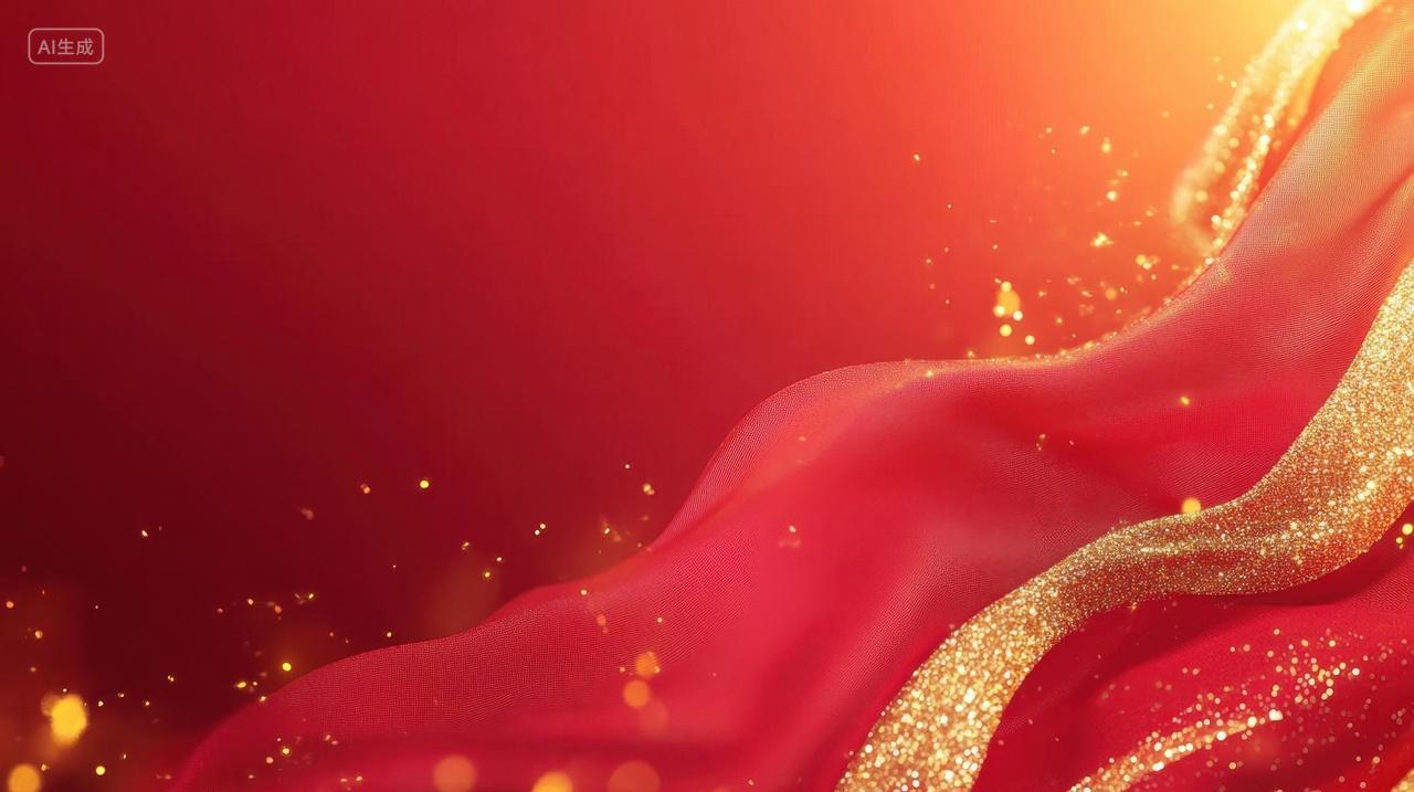 闪耀金光的红绸企业年会光效红色背景