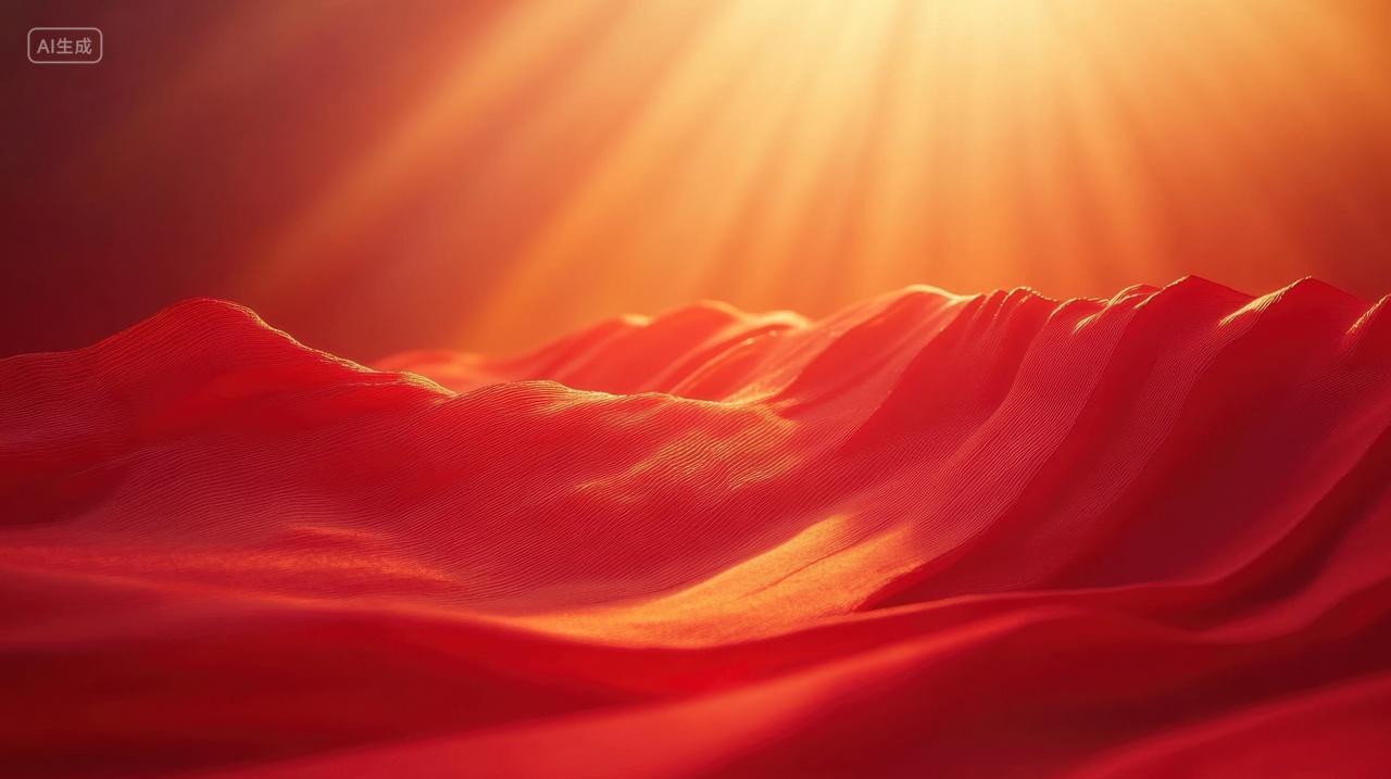 红色绸缎上的金色光线企业年会光效红色背景