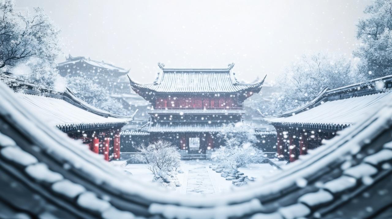 冬天雪景下的中国宫殿
