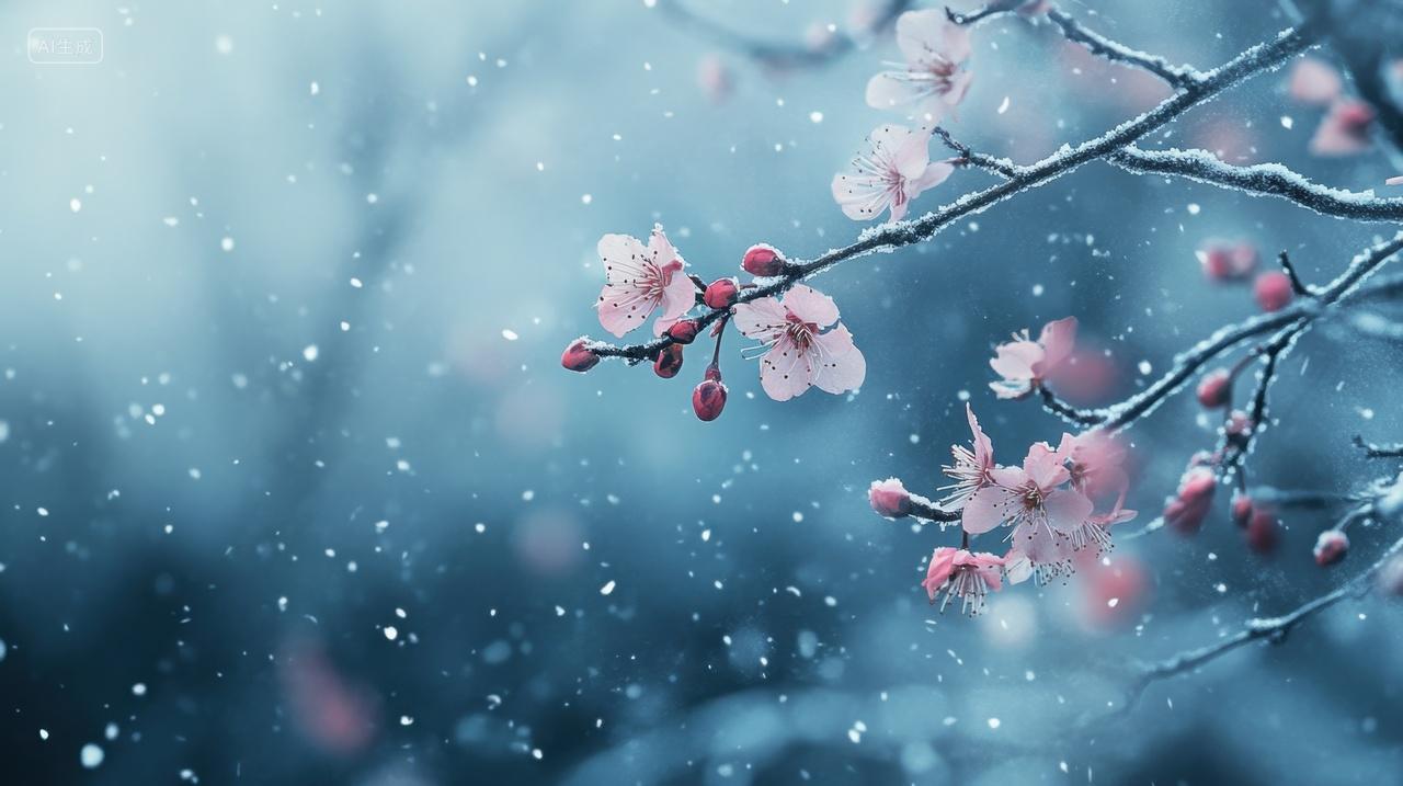 冬天小雪大雪立冬冬至传统节日节气雪中的梅花