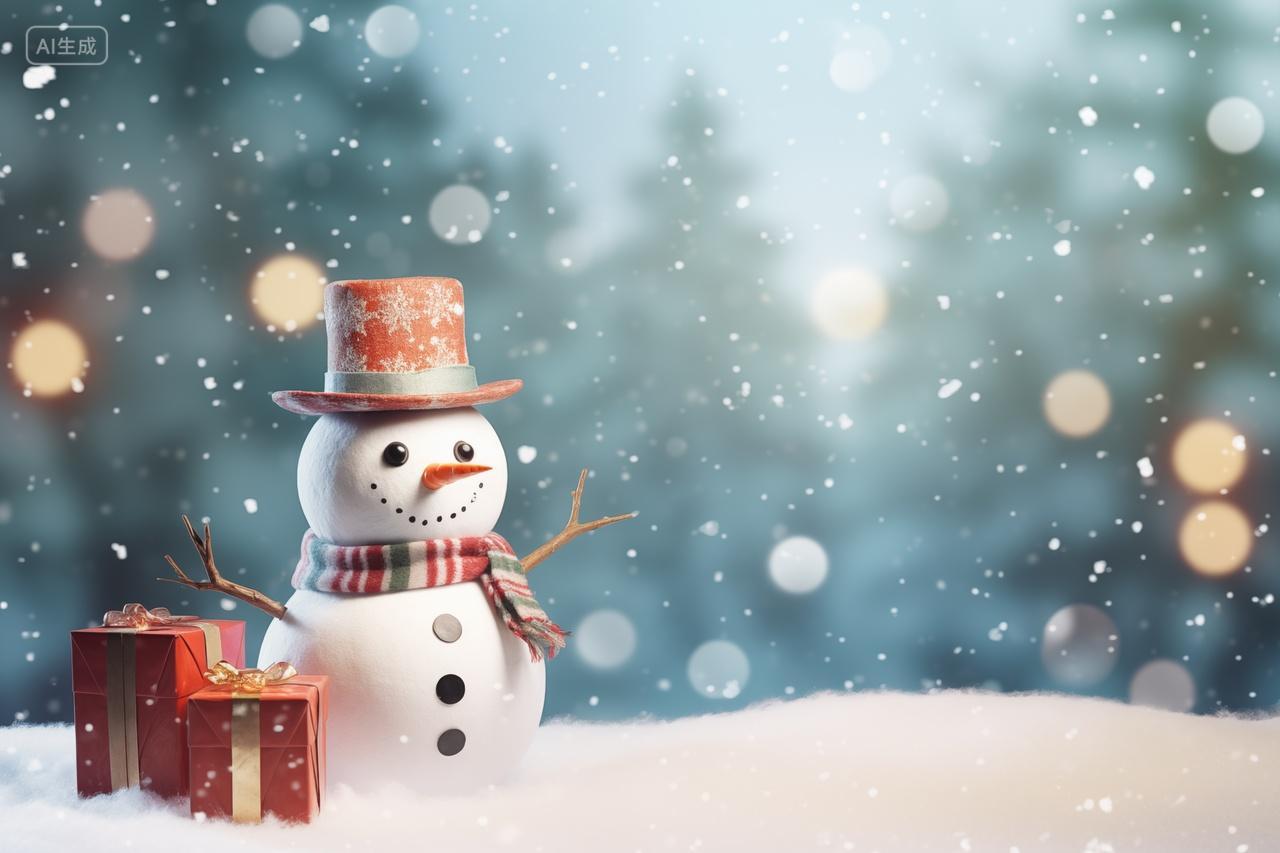 圣诞雪人与礼物圣诞节日气氛电脑壁纸