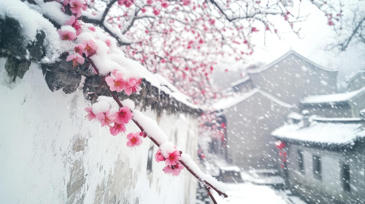 江南古镇墙外生长出来的梅花