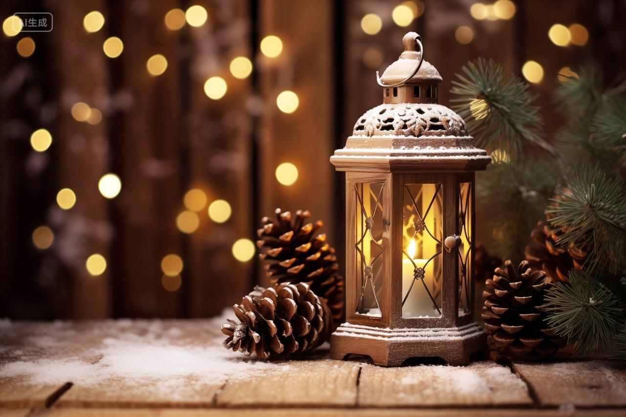 冬日暖光圣诞节复古的油灯节日气氛
