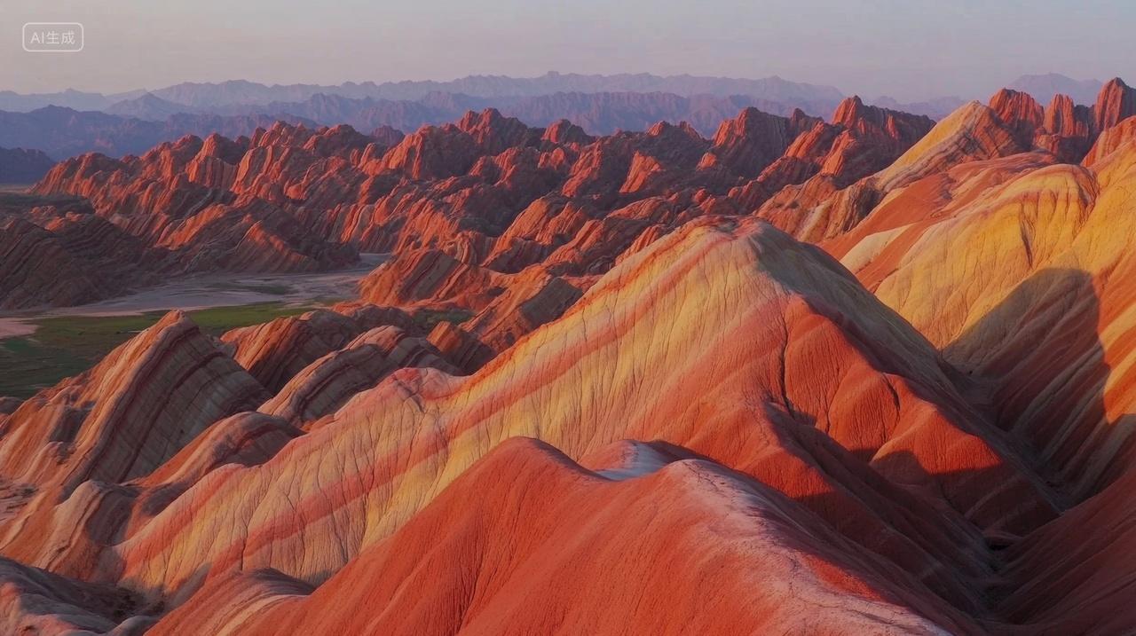 七彩丹霞地貌自然景观彩色山丘地质构造风景