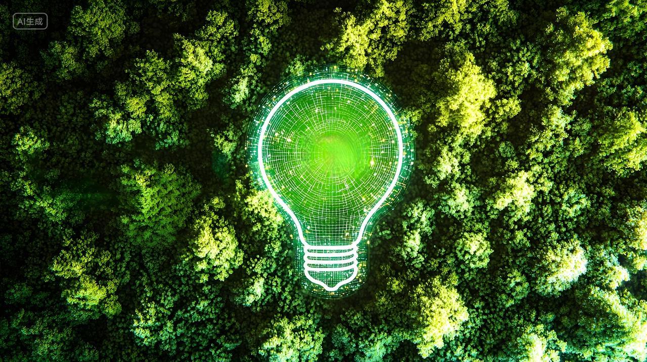 郁郁葱葱绿色植物森林上数字灯泡概念