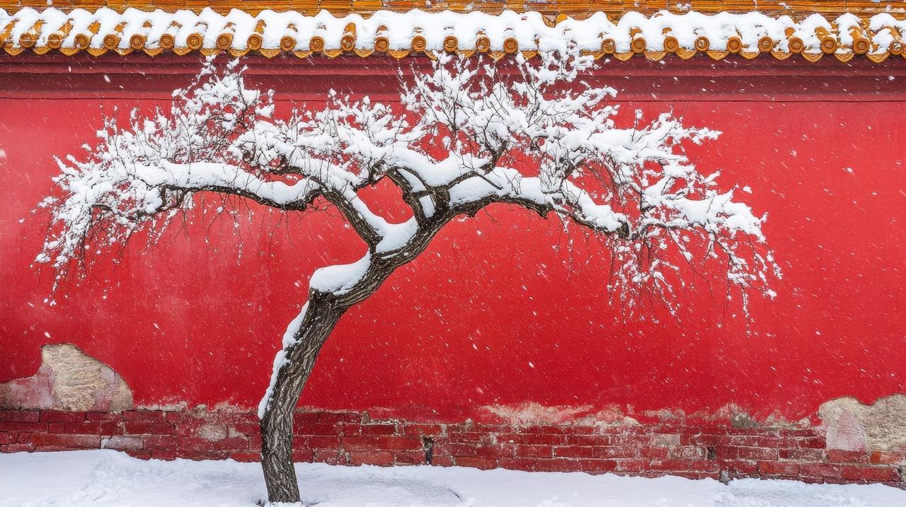 北京红墙冬日里的雪景