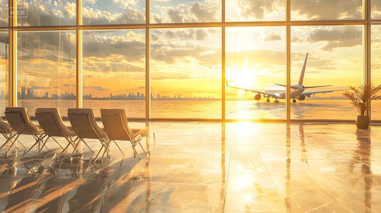 宁静机场休息室可欣赏日落美景