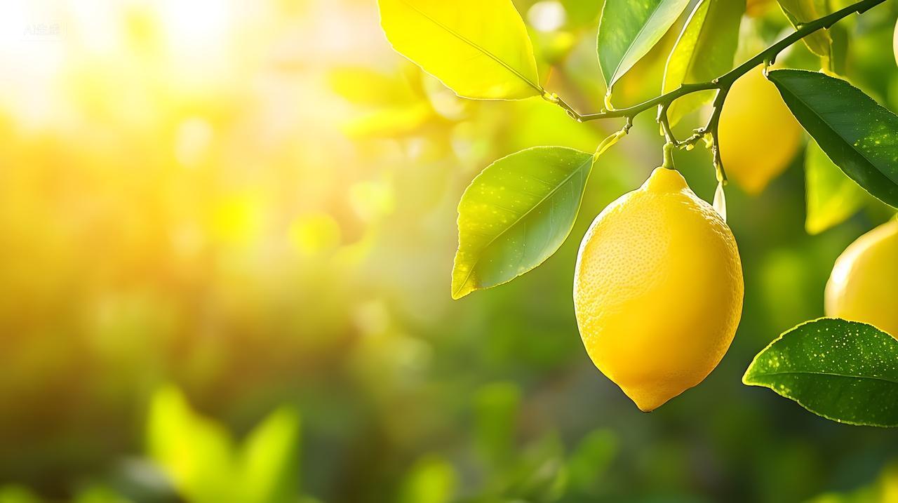 垂悬在阳光下成熟黄柠檬