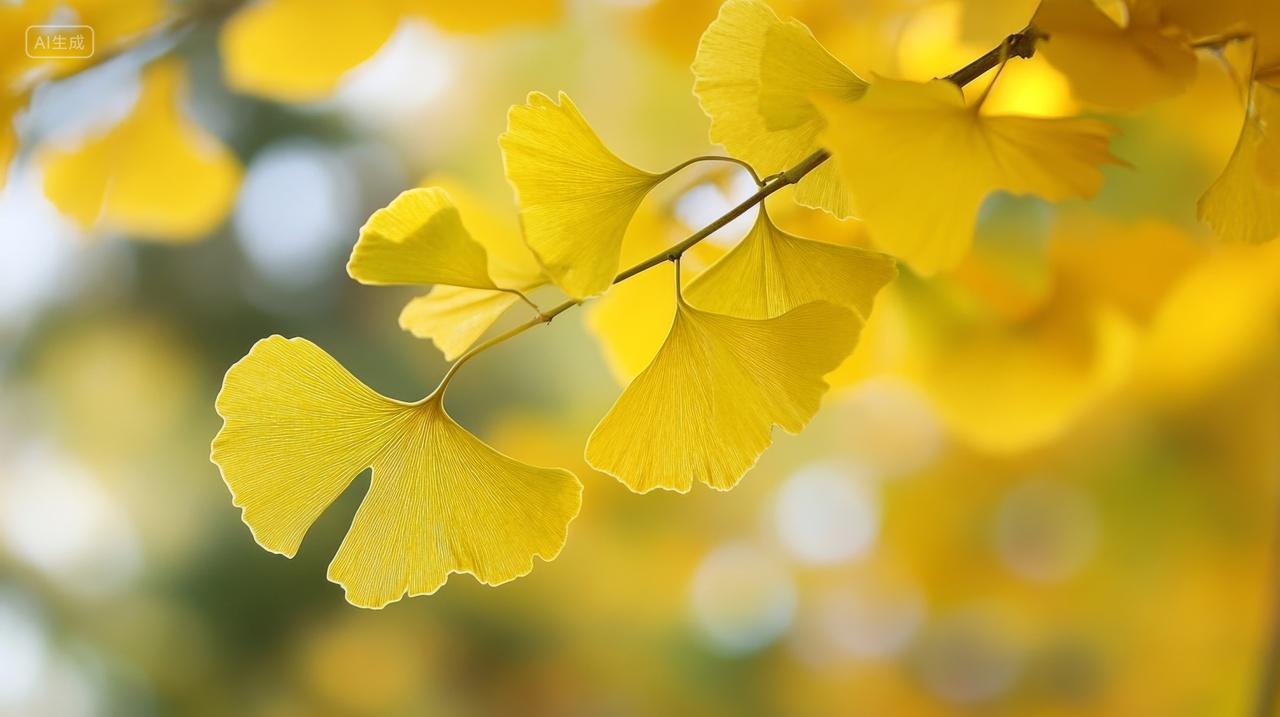 金黄色的银杏叶秋天秋景秋色树叶黄叶深秋