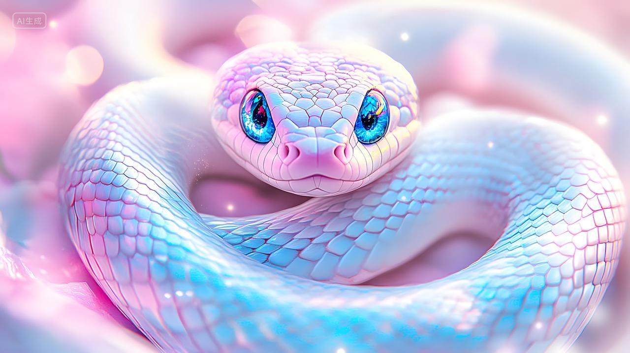 梦幻白蛇特写2025蛇年新年摄影图