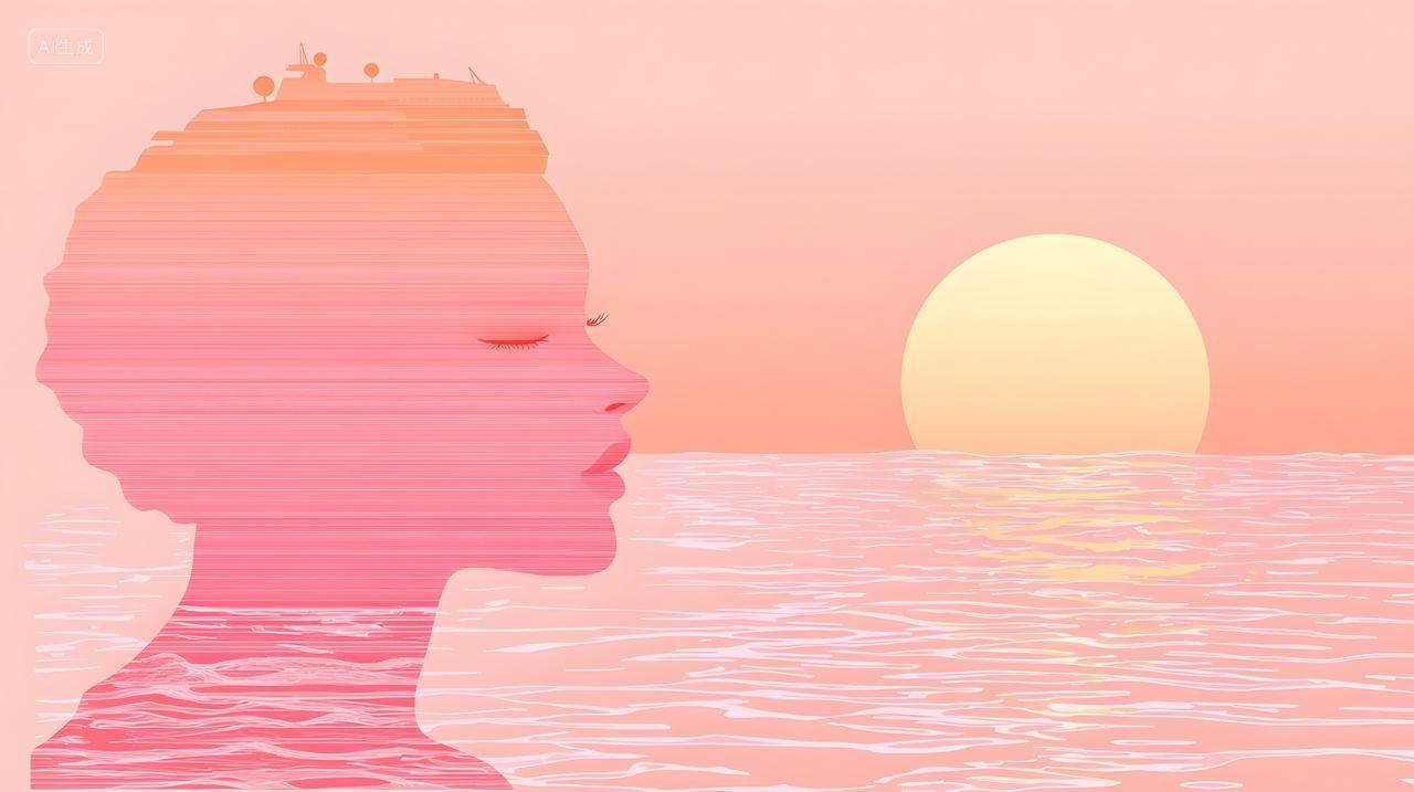 宁静夕阳下一位女性侧影