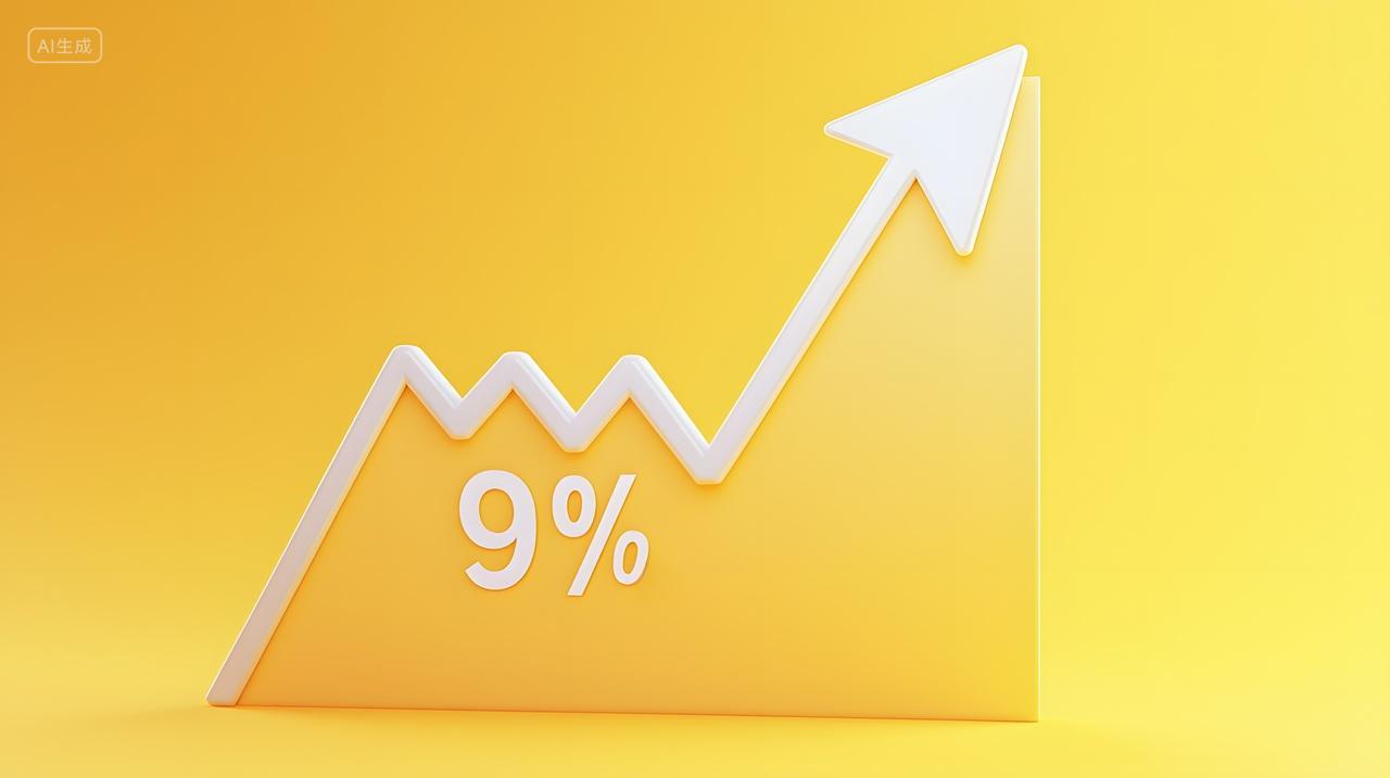 黄色背景上增长9%增长图表