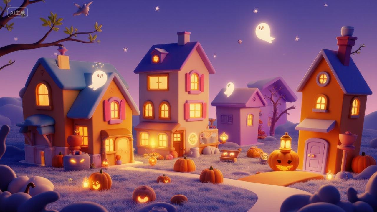 卡通风格的万圣节小镇