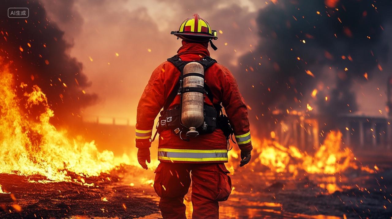 消防员奔赴火场救火