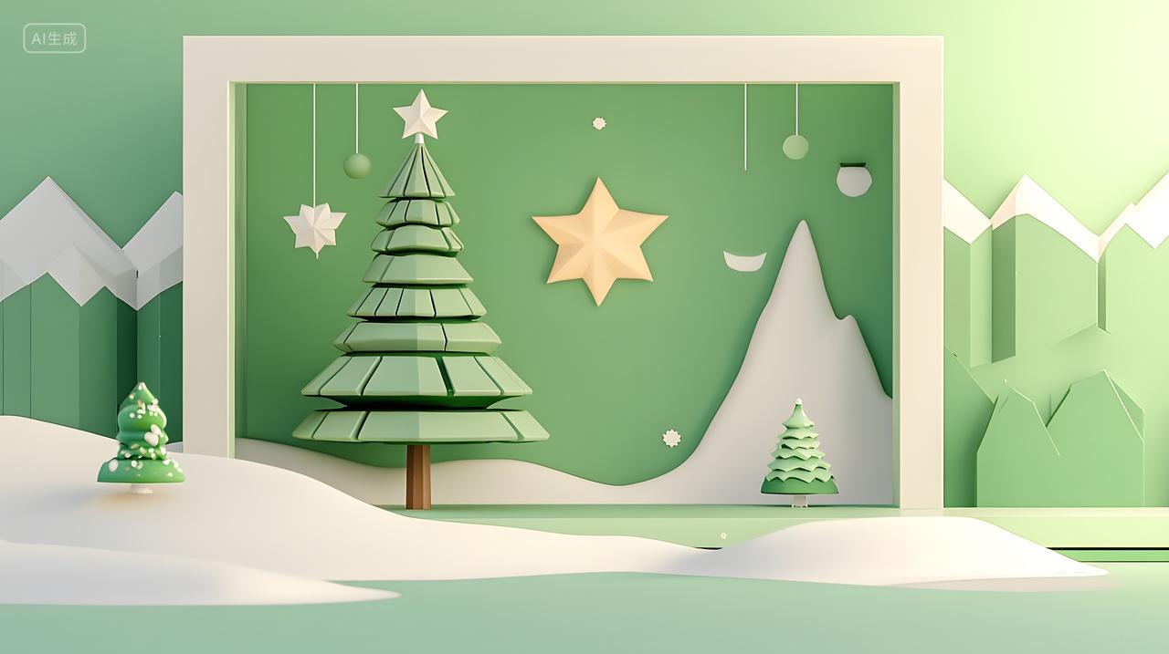 异想天开绿色冬季场景纸树和山脉