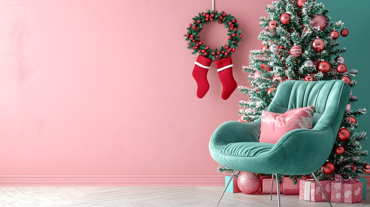 节日场景配有花环和长袜装饰温馨