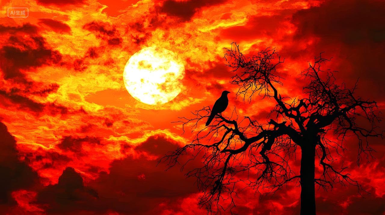 日落时树上一只鸟剪影