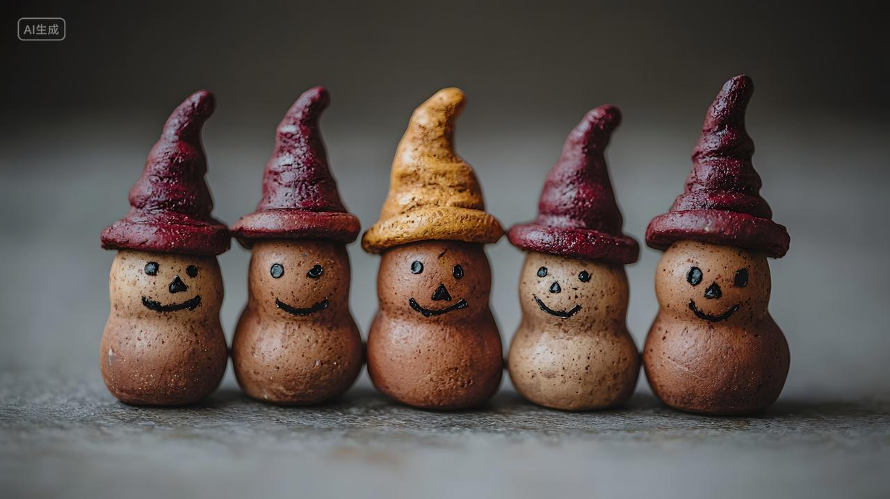 戴着彩色帽子奇异粘土人偶