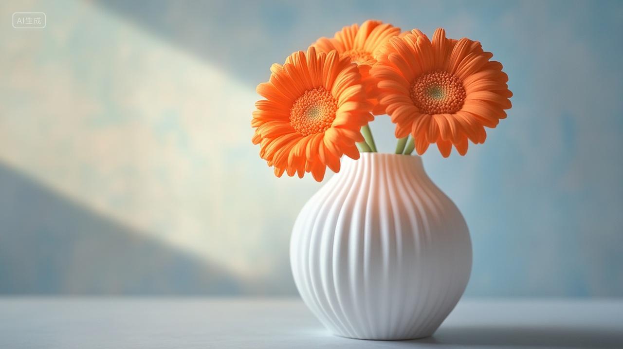 阳光照射在室内花瓶里一束花朵上小清新背景