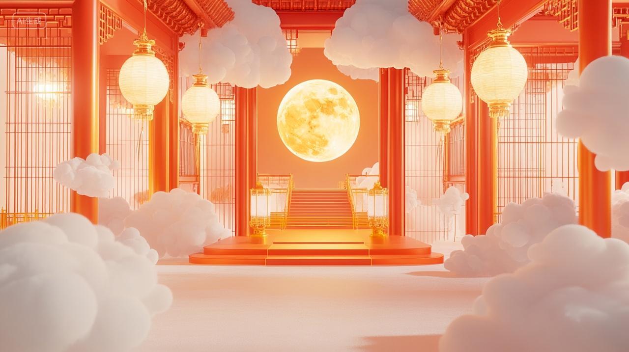 新中式复古渲染国风电商背景