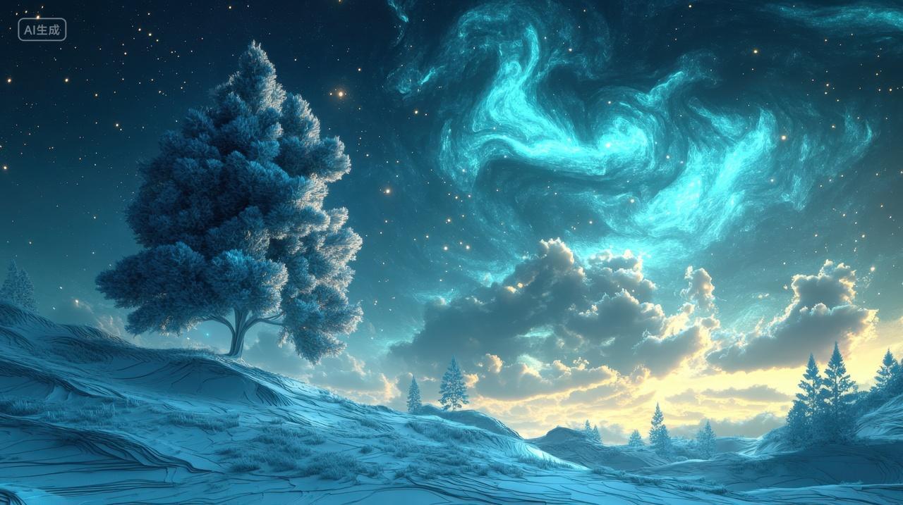 梦幻星空下的冰雪世界