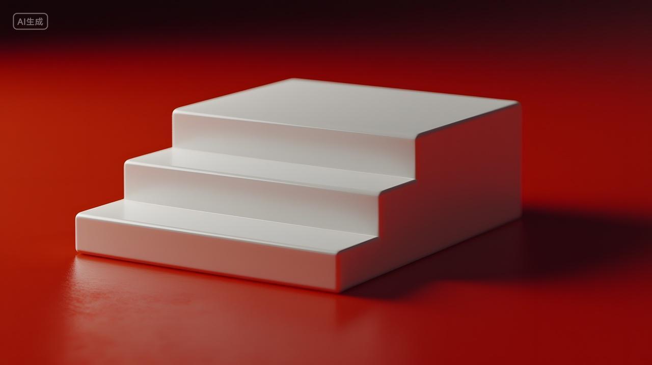 大胆红色背景上简约白色台阶