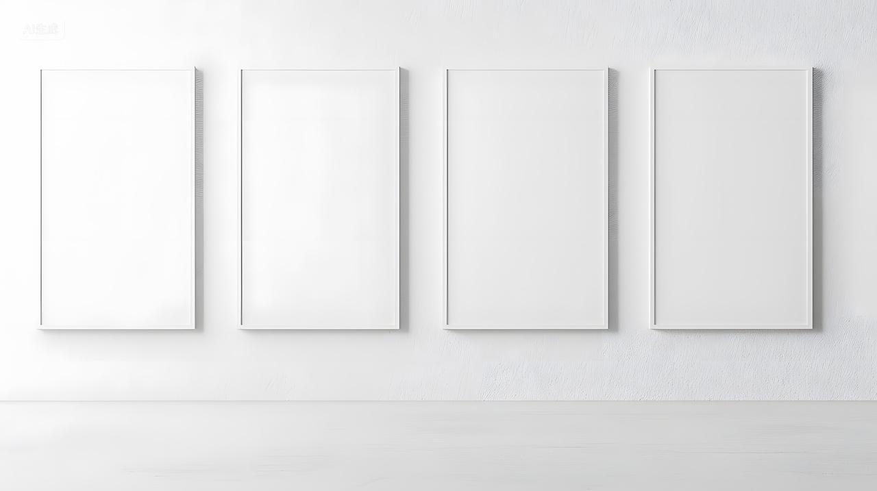 带有四个白色框架极简主义空画廊