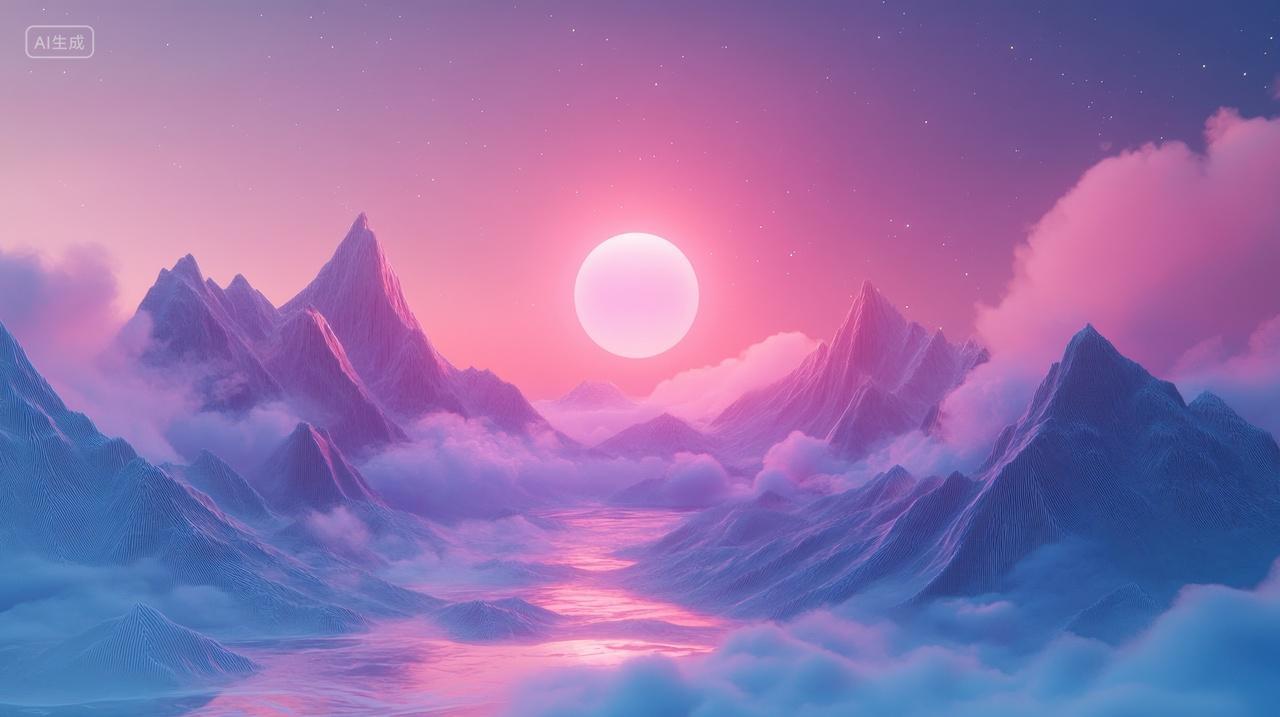 梦幻月光下的云雾山谷