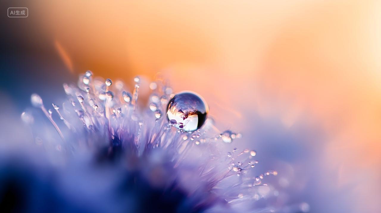 清晨花瓣上的露珠水滴白露露水霜降节气植物