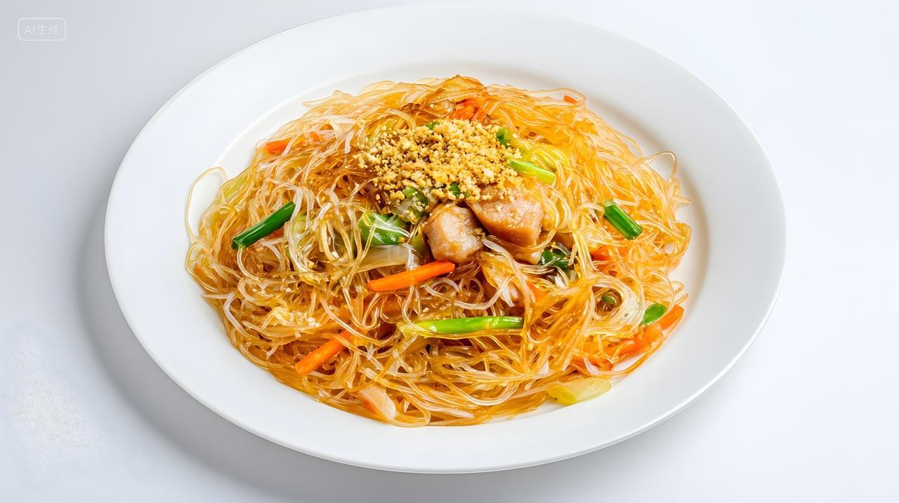 炒米粉盘美食高清特写图