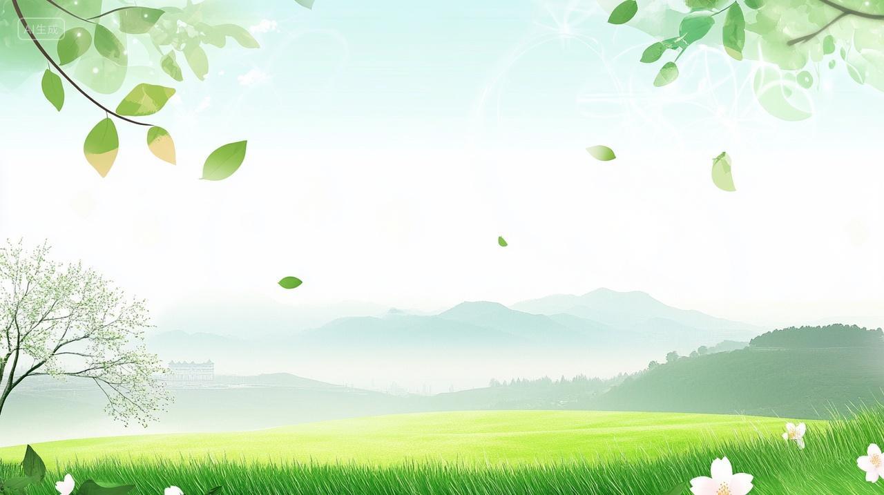 春天春分草坪绿色清新树叶背景素材