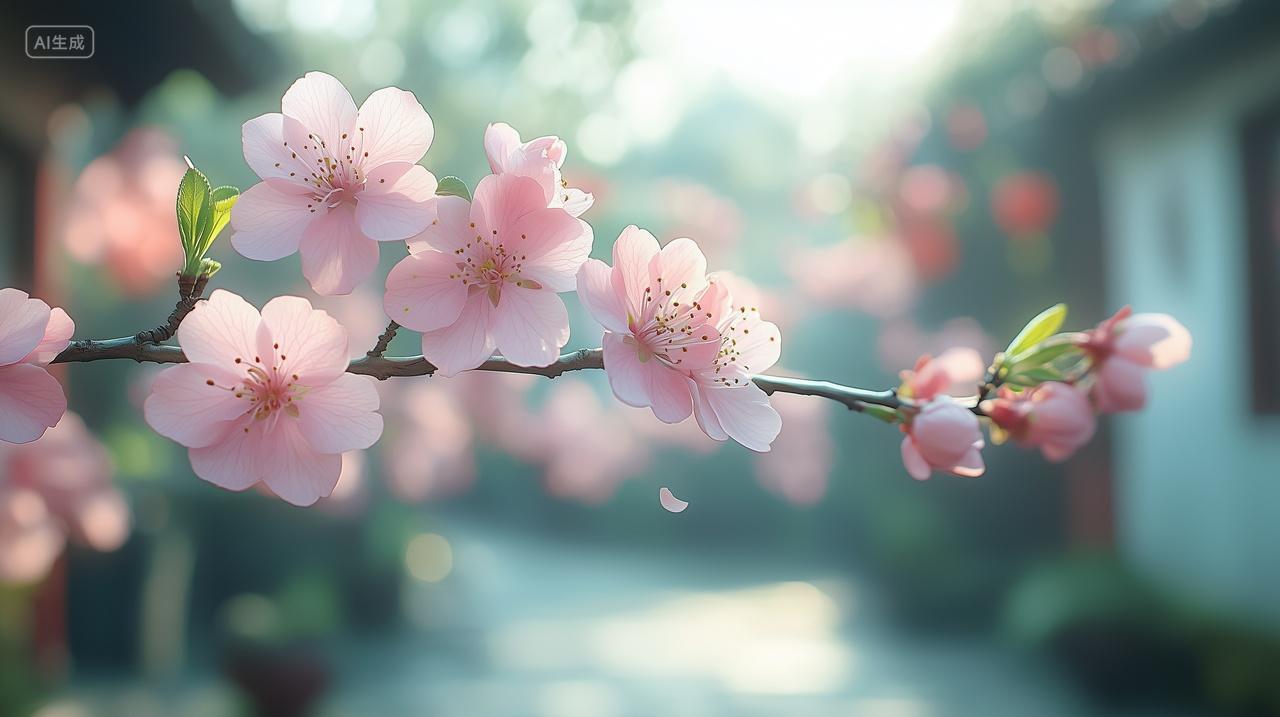树枝上长满了桃花电脑壁纸商用花草盆景销售