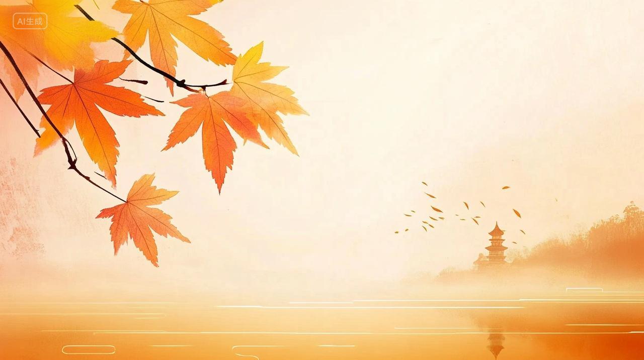 秋分秋天枫叶黄色简约背景