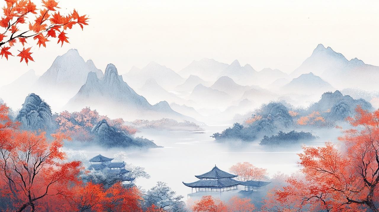 国风秋天山水墨画风最背最