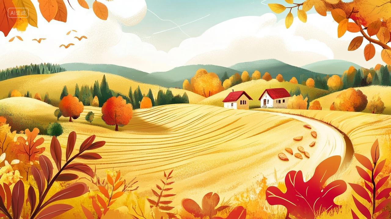 秋天丰收田原创意素材插画背景