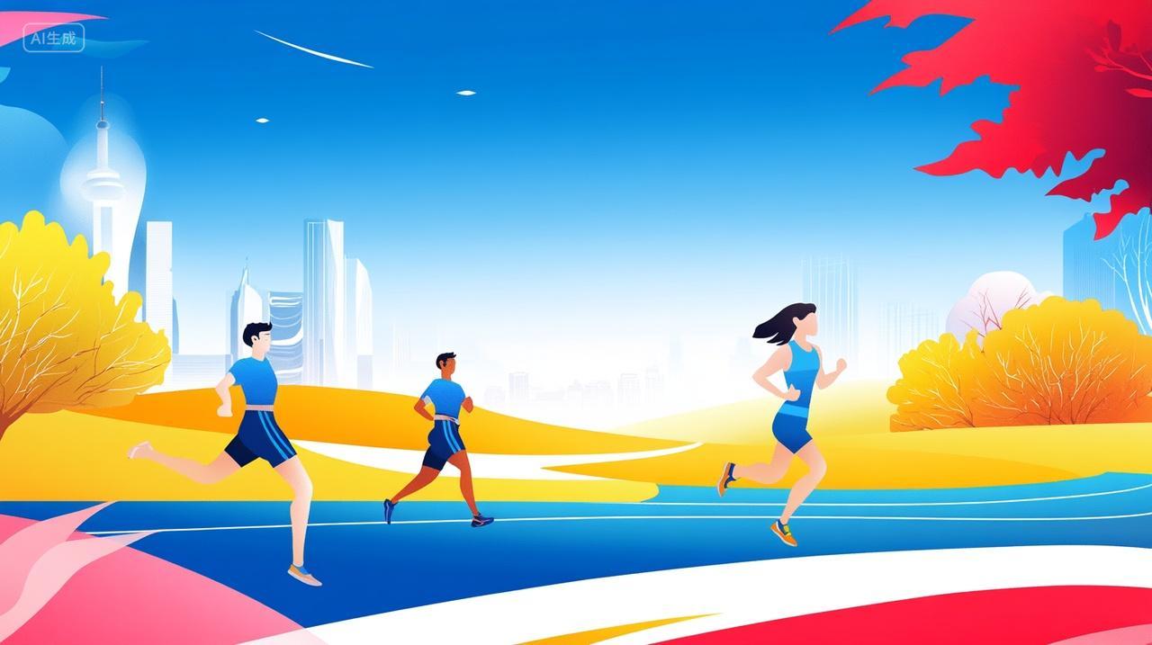 运动会背景运动员蓝色扁平奔跑场景