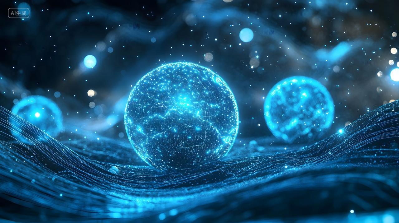 蓝色发光球体数字科技未来概念图
