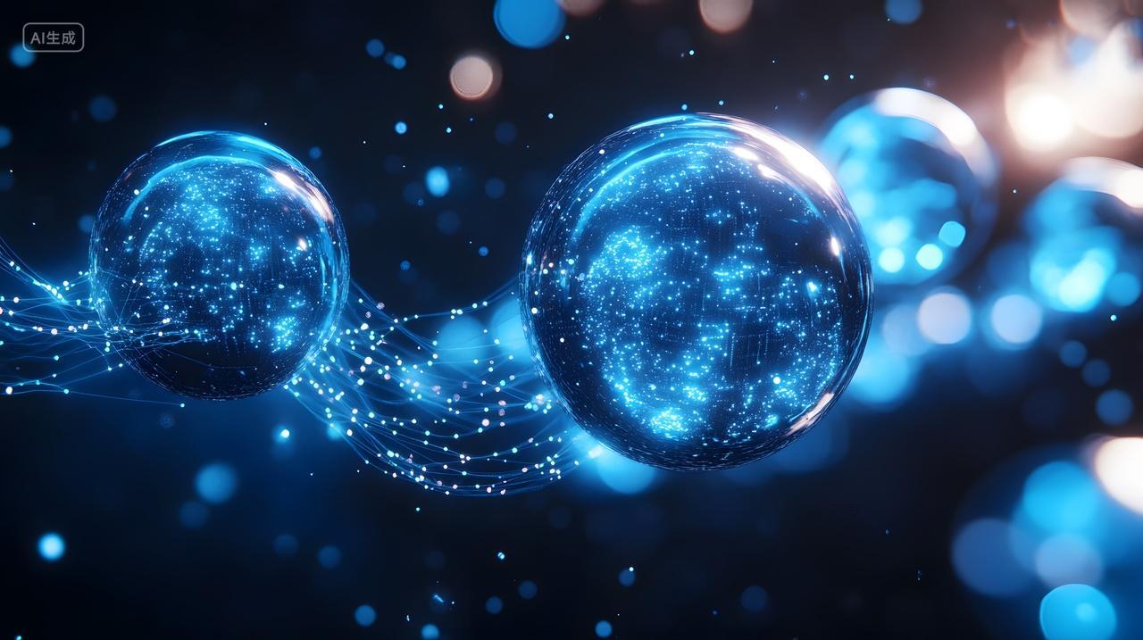 蓝色发光球体数字化未来科技概念图