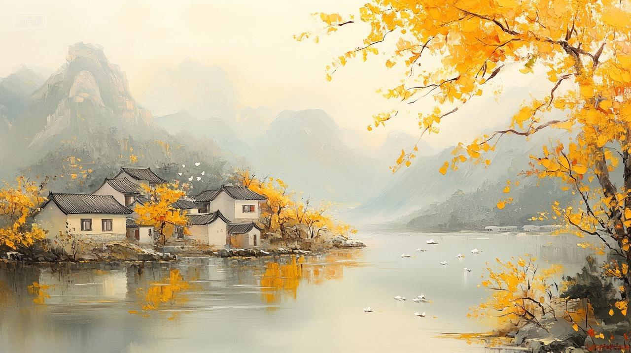 秋天山水画中国风