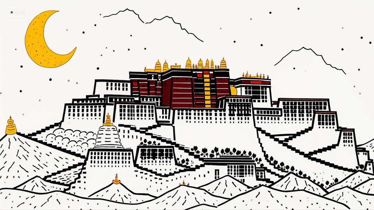 西藏布达拉宫艺术插画