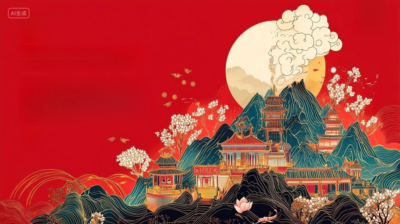 红色背景中秋节创意海报插画素材