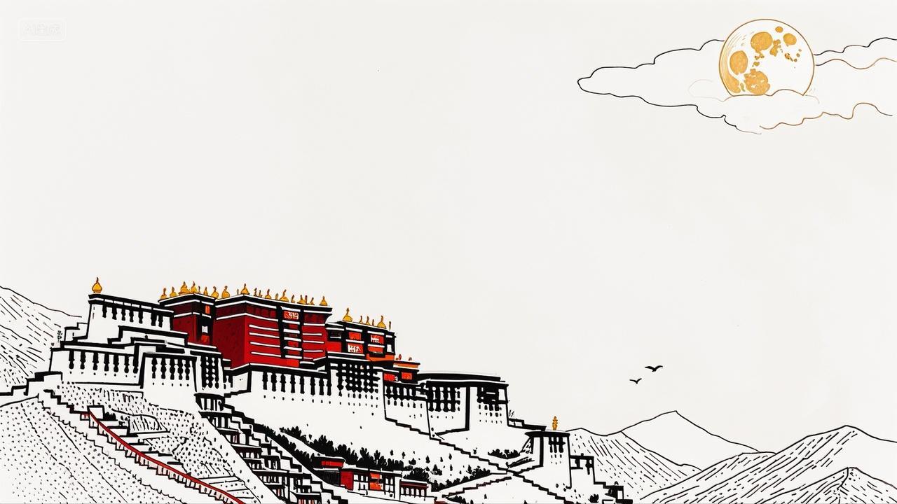 西藏布达拉宫艺术插画